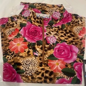 IBkul Women's Jovanna Animal Print Floral 1/4 Zip Golf Pullover - XL